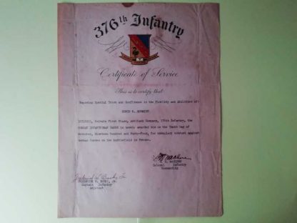 Certificat original du COMBAT INFANTRYMAN nominatif