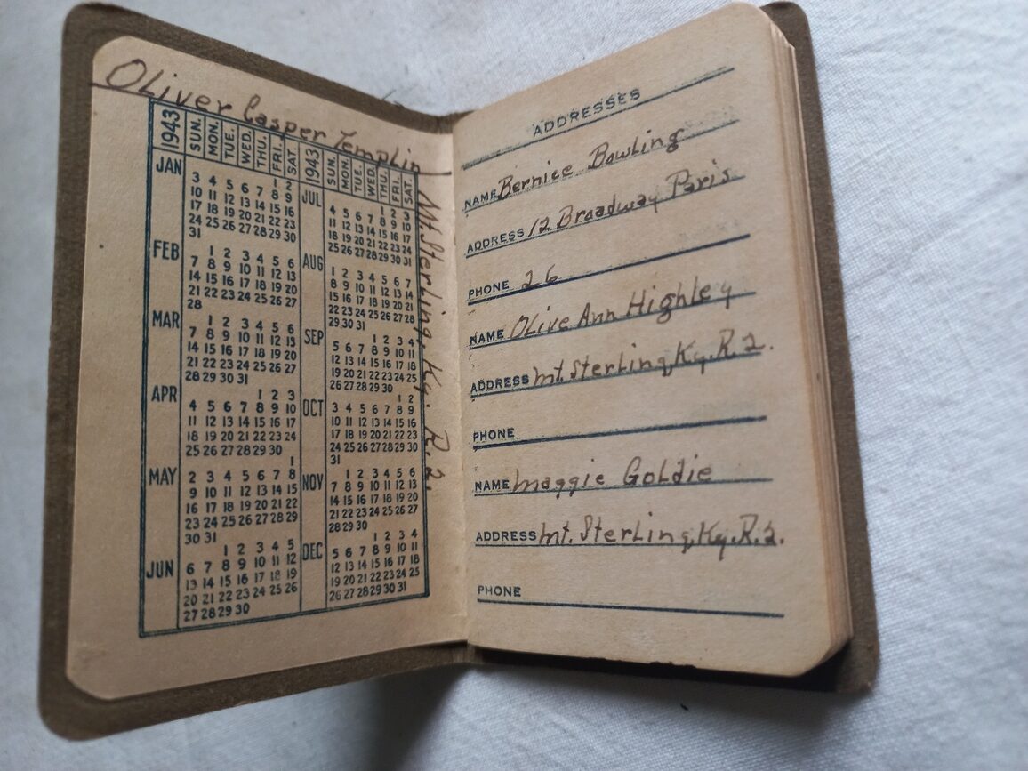 Carnet d'adresses USARMY avec calendrier 1943/44 nominatif – Image 2